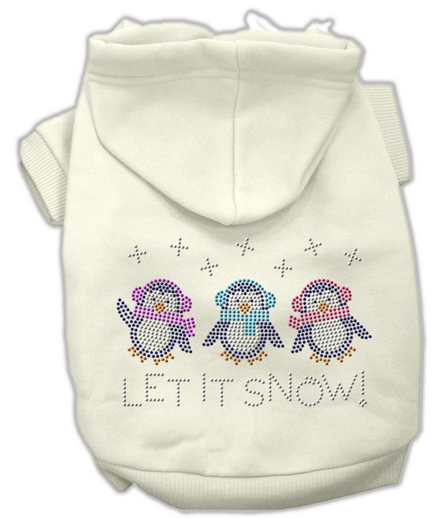 Let it Snow Penguins Rhinestone Hoodie Cream M